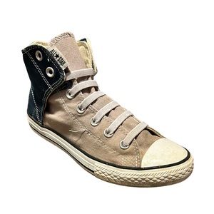 CONVERSE ALL STARS Kids Junior Beige & Blue Slip On High Top Sneakers-Size 5